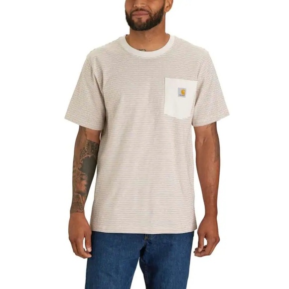 Carhartt Mens Standard Short Sleeve Thick T-Shirt Striped Size Small - Picture 1 of 10
